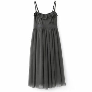 Xhilaration Tulle Midi Dress Small Gray Spaghetti Strap Ruffle Empire